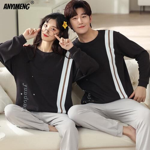 Couple Pajamas New Fashion Mens Womens Loungewear Cotton Sleepwear Spring Autumn Long Sleeve Cartoon Printing Couples Nightwear