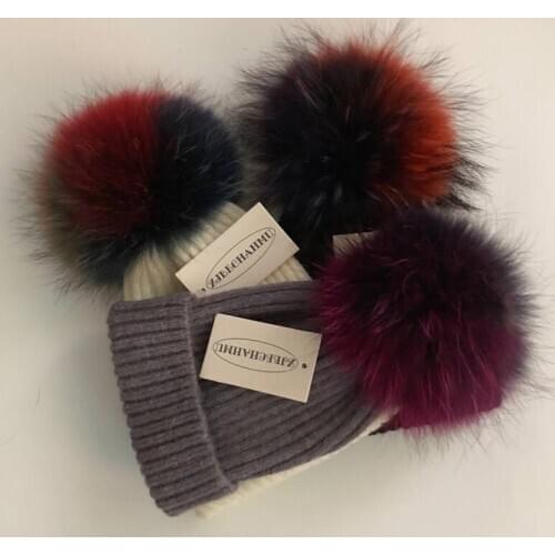 Casual Real Fox Fur Mink Pompoms 15cm Skullies Beanies Hats For Women Girl Winter Wool Warm Skullies Beanies Hats 2019 New Caps