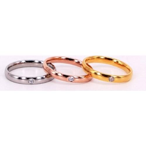 Simple Stainless Steel Rose Gold Color Love crystal Round Finger Ring Women Wedding Party Gift