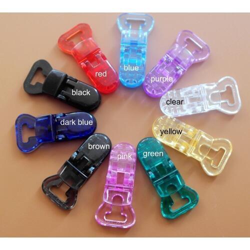 Sutoyuen 50pcs 10MM Clear Plastic T Clips Transparent Baby Pacifier Clip Soother/Dummy/Nuk/MAM/Bib/Toy Holder/Suspender Clips