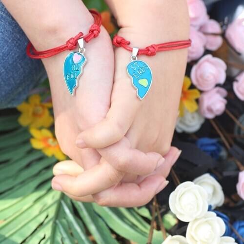 DIY Creative Heart Shape Best Friends Stitching Pendant Bracelet Alloy Material Good Friend Jewelry Birthday Gifts Dropshipping