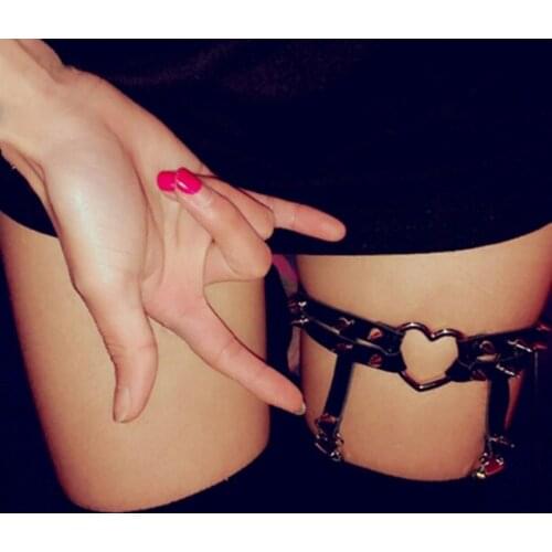Sexy Garter Women Leg Ring PU Heart Leather Lace Harness Punk Suspenders