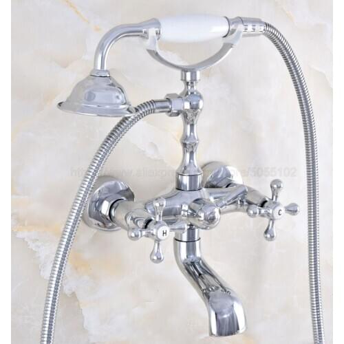 Bathtub Faucets Chrome Shower Faucets Dual Handle Wall Mounted Bath And Shower Faucet With Handheld Showers ztf856