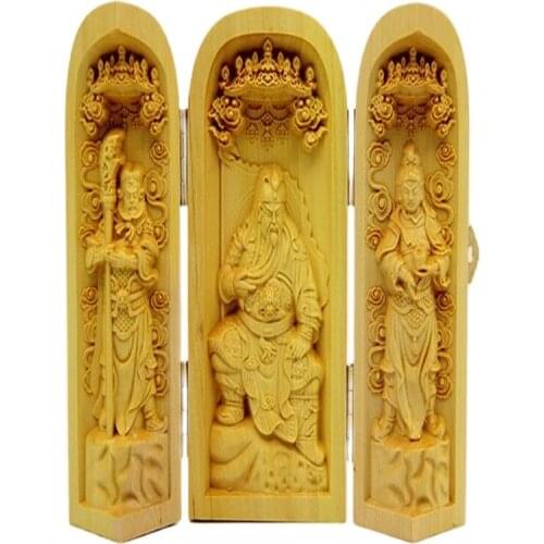 Decorated 100% Boxwood Highly Difficulty Carved God Of Wealth Statue Folding Fortuna Wu Guan