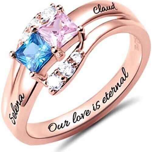 Uonney Dropshipping Custom Engraved Two Birthstones Ring Best Valentines Day Gift Silver Rose Gold Color Local Shipping
