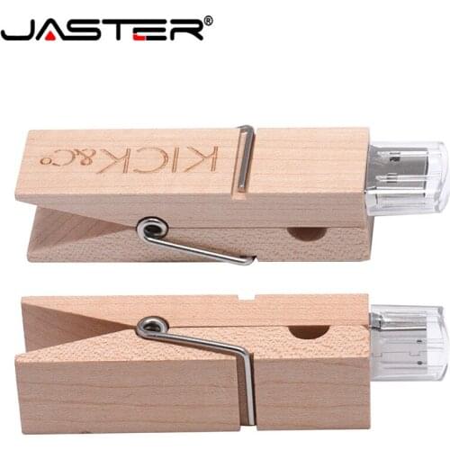 JASTER usb 2.0 1PCS free custom logo wooden clip model pendrive 4GB16GB 32GB 64GB wood USB flash drive memory stick usb creativo