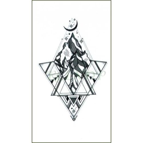 Waterproof Temporary Tattoo Sticker Triangle Rock Mountain Moon Star Geometric Element Flash Tatoo Fake Tattoos for Men Women