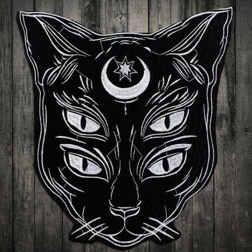 Embroidery Applique patch Domineering black Moon Cat Iron on Stickers Patch Clothes for T-shirt jackets patch sewing