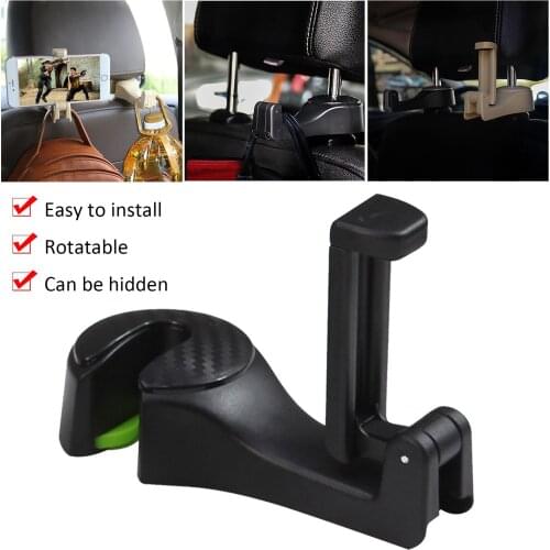 Back Hook 2 in 1 Car Headrest Hook with Phone Holder Seat Back Hanger for Bag Handbag Purse Grocery Cloth Foldble Clips