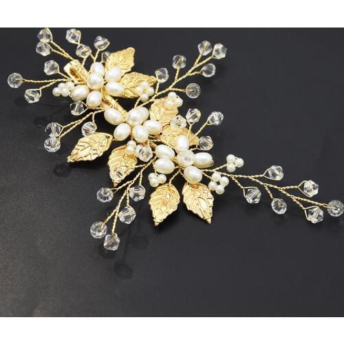 Gold Leaf Barrette alligator Hair Clip Baroque Pearl Hairpins Headdress Headpiece Greek Goddess Wedding Hair Accessories Jewelry