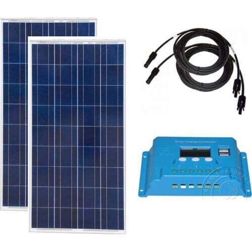 Placa Fotovoltaica 12v 150w 2Pcs Panneaux Solaire 300w Solar Battery Charger Solar Charge Controller 12v/24v 10A Pv Cable Car