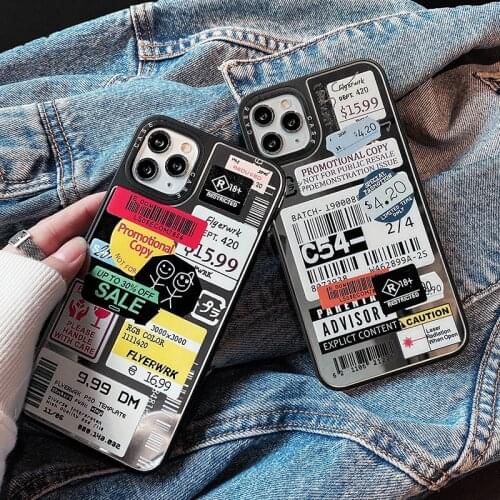 Cool personality Label QR code mirror soft border luxury phone case for iPhone 6 7 8 plus 11 Pro Max X XS XR MAX12 Pro Max cover