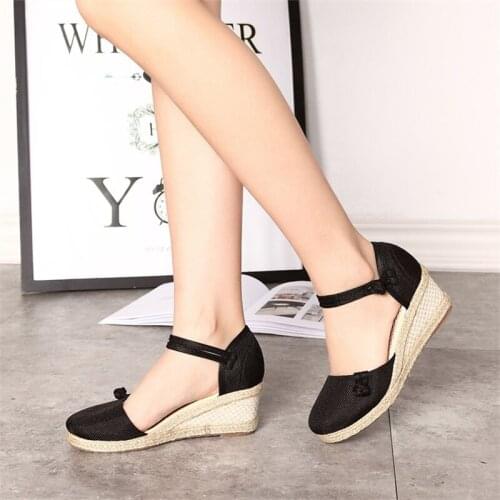 2021 Women Buckle Wedges Sandals Woman Hemp Cover Heel Humps Female Summer Casual Shoes Ladies Big Size Classic Footwear
