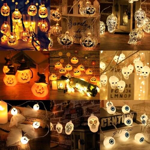 1.5m Halloween Pumpkin Ghost Skeleton Bat Spider Led Light String for Festival Party Bar Home Decor Halloween Decoration Garland