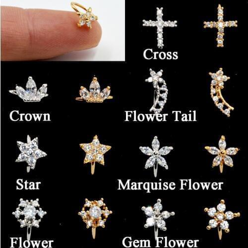 1PC Brass Handable Easy Open Crown,Cross,Flower Bendable Piercing Ear Tragus Cartilage Earring Nose Hoops Ring Jewelry