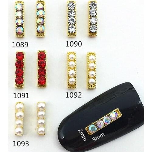10pcs/bag Japan Korea 3D Nail Art Decoration Metal Fashion Rcetangle with Glitter Rhinestone Pearl DIY Charm Nail Styling Tools