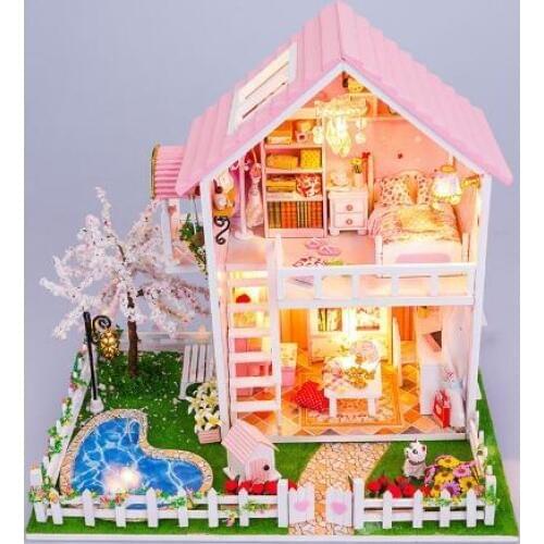 13835 DIY wooden doll dream house miniatures Villa dollhouse Wooden Building Model Furniture Model For child Toys