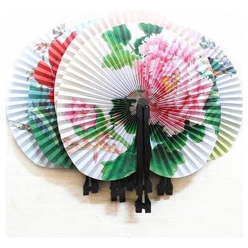 3Pcs Foldable Chinese Oriental Floral Paper Hand Fans Wedding Table Favors