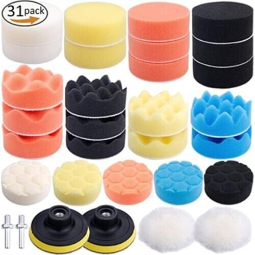 31pcs/Set Car Foam Drill Polishing Pad Kit For Car Polisher 3 Inch Sealing Glaze Waxing Buffing Pads Set Vehicle Cleaning Wheel
