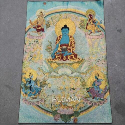 36 InchChina Exquisite Silk Embroidery Thangka Bodhisattva Deity Buddha Fengshui Wealth Draw Household Decoration#34
