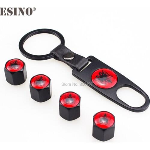 4 x Car Stainless Steel Zinc Alloy Wheel Tire Valve Stems Caps Montenegro National Flag l Universal With Mini Wrench Key Chain