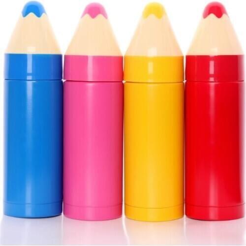 50pcs Children stainless steel thermos cup color pencil shape vacuum cup 280ml yellow red blue and pink