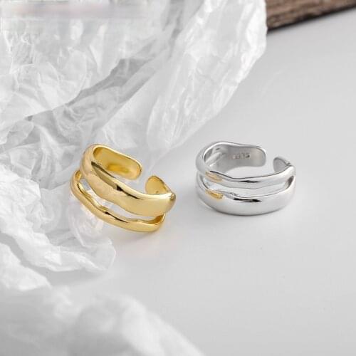 925 Sterling Silver Charming Irregular High Polish Wave Rings Gold Open Rings Jewelry For Women Party Gifts S-R513