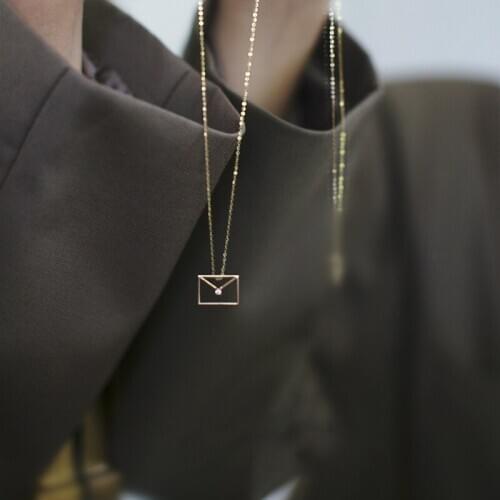 925 Sterling Silver Plated 14K Gold Zircon Envelope Elegant Vintage Fashion Necklace Clavicle Chain Jewelry for Women Gift New