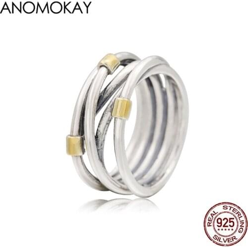 Anomokay Antique Sansheng Series Openwork 925 Silver Rings Gold Color Dot Intertwined Winding Vintage Ring Fine Jewelry