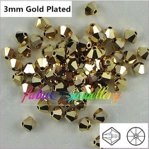 Free Shipping! 720pcs/Lot, AAA Chinese Top Quality 3mm Gold Plated Crystal Bicone Beads
