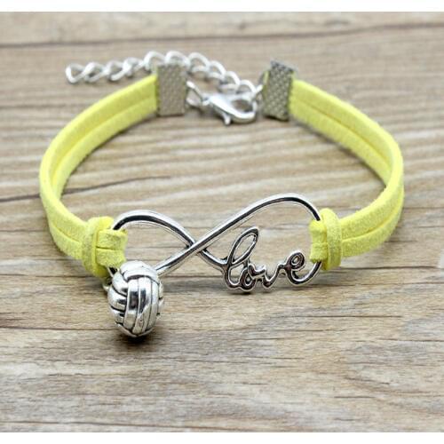 Infinity Love volleyball Charm Suede Leather Bracelets Hot Pink Red Black Gifts For Women & Men Girl Sports Bracelets Jewelry