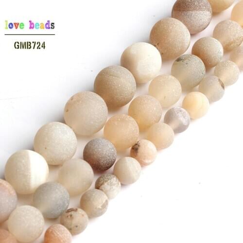 Natural Matte Bamboo Agates Drusy Clusters Crude Round Stone Beads for Jewelry Making 15'' Strand DIY Bracelet 6mm 8mm 10mm
