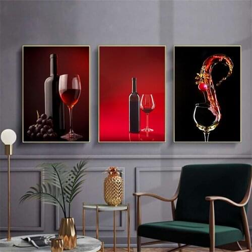 Grape Wine Bottle and Cup Picture Home Decor Canvas Painting Wall Art Print Wine Cup Poster Art Painting for Kitchen Living Room