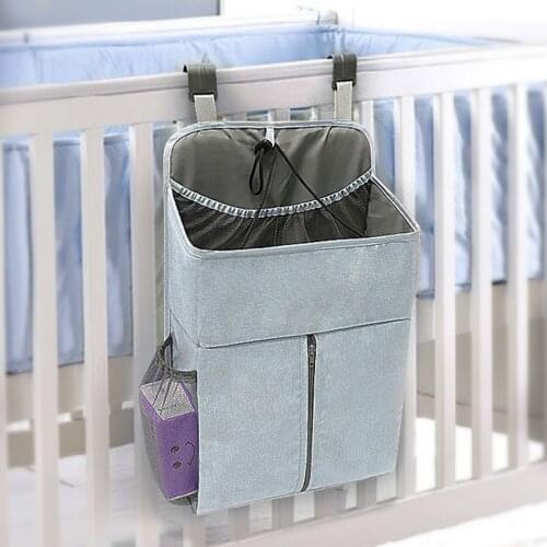 Baby Crib Hanging Bags Hot Selling Soft Surface Safety Breathable Durable Portable Bedside Organizer Diaper Storage Bag Box 45a