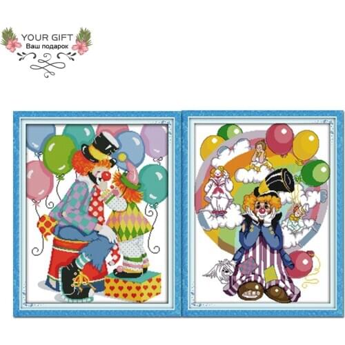 Joy Sunday K267(1)(2) Home Decor Happy Clown Festival Needlework Needlepoint Embroidery Cross Stitch kits
