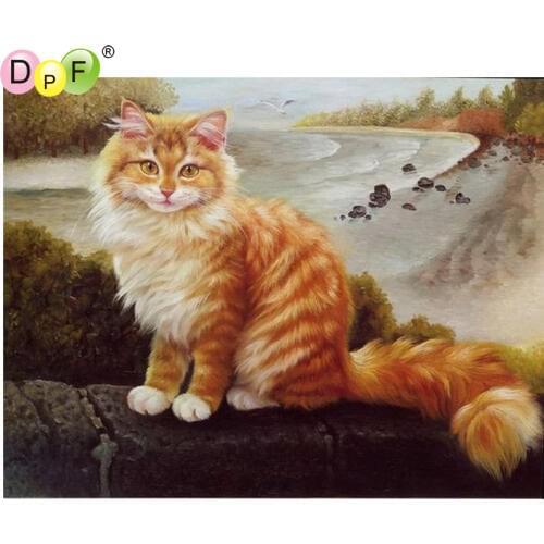 DPF The river yellow cat 5D home decor diamond embroidery diamond painting cross stitch crafts needlework diamond mosaic square