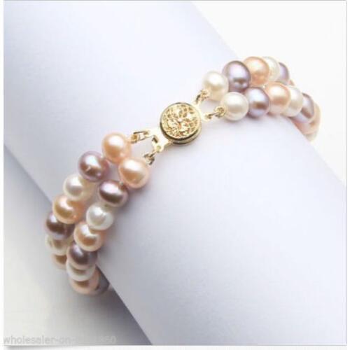 Double strands 7-8mm round south sea multicolor pearl bracelet 7.5-8"
