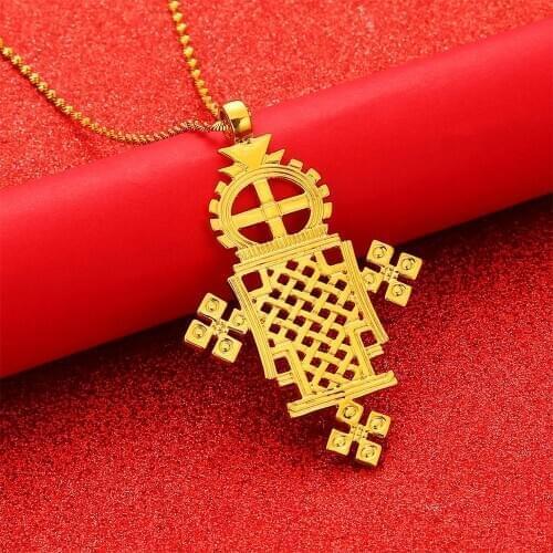 Ethiopian Gold Color Big Cross Pendant Necklaces for Women Men Eritrea Item