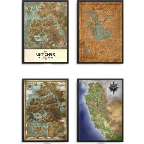 WitcherMap Art Poster Bedroom Decorative Silk Fabric Cloth Print No Frame