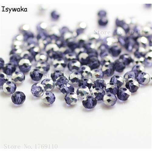 Isywaka Purple Silver Color 4mm 145pcs Rondelle Austria faceted Crystal Glass Beads Loose Spacer Round Beads Jewelry Making