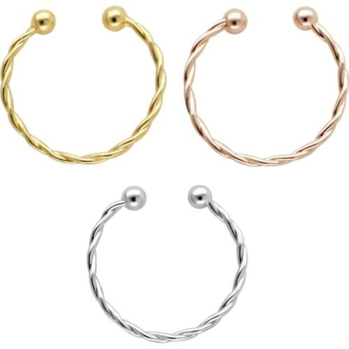JHJT 1/3PCS Fashion Twist Fake Nose Ring 20G C Clip BCR Septum Stainless Steel Lip Piercing Falso Earring Hoop For Women Men