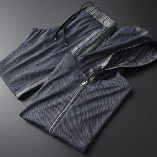21C Hooded Jacket Men Sets (jackets+pants) Luxury Ventilate Mesh Casual Sport Man Sets Plus Size 4xl Spring Slim Thin Man Set