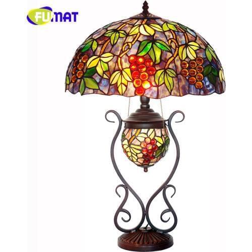 FUMAT Copper Pony Table Lamp Tiffany Living room lamp Bedroom Bedside American Country Classical Grape Lamp