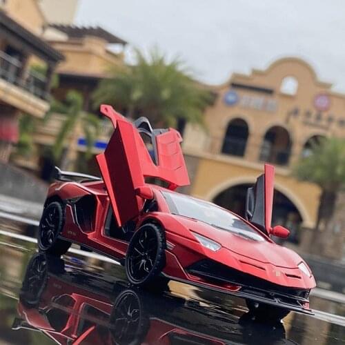 1/32 Aventador SVJ Alloy Sports Car Model Diecasts Simulation Metal Toy Car Model Collection Sound and Light Childrens Toy Gift