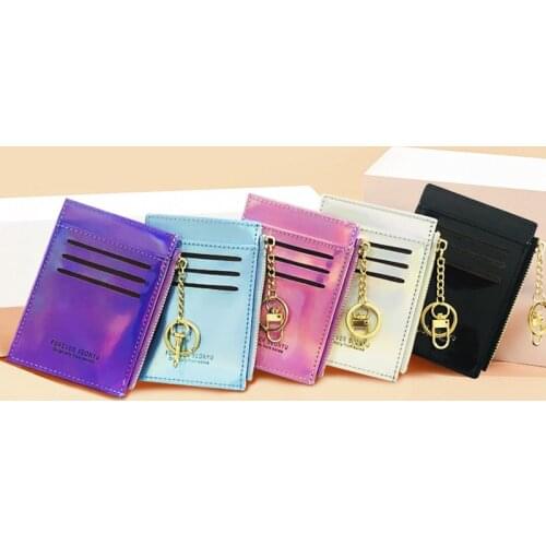2021 New Bright Laser Leather Small Women Wallet With Coin Pocket Laides Zipper Money Bag Purse For Female Credit Card Holder