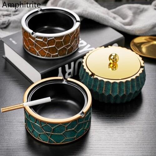 Cigar Ashtray Cover Ashtray Round Resin Ashtray Handcrafted Anti Fly Decoration Gray Storage Box Simple And Modern Home