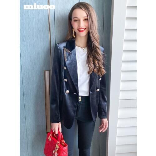 Retro metal double breasted Beaded pattern, capable and slim suede suit, womens wear Autumn winter High Quality Top Quality