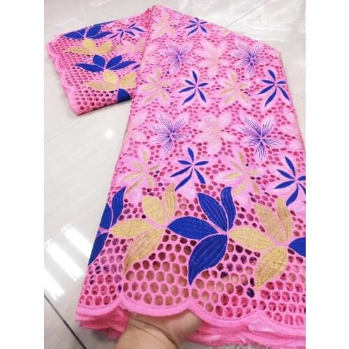 Pink African Cotton Lace Fabric 5Yards Nigerian Swiss Lace Fabric For Dress High Quality Swiss Voile Lace In Switzerland NFM4922