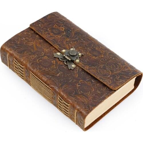 Hand Made Thick Leather Diary Blank Kraft Paper Notebook with Speical Button 480P Sketchbook Creative Stationery Gift