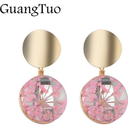 New Creative Plant Dried Flowers Earring Woman Fashion Temperament Wild Sequins Glass Ball Earing Jewelry Gift Wholesale